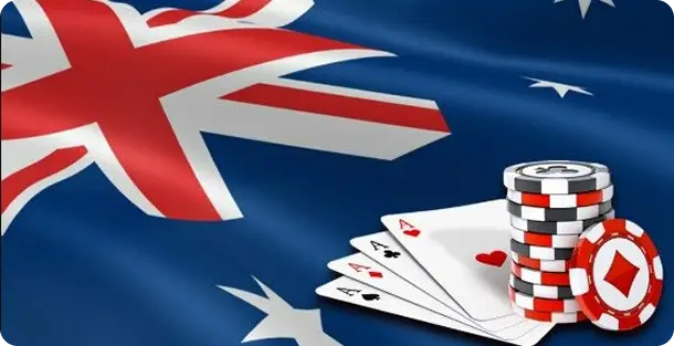 Australian flag with casino chips and cards