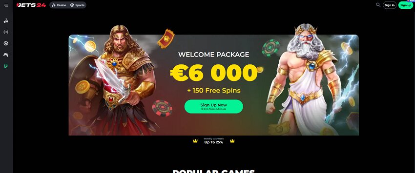 Bets24 Casino Home Page.