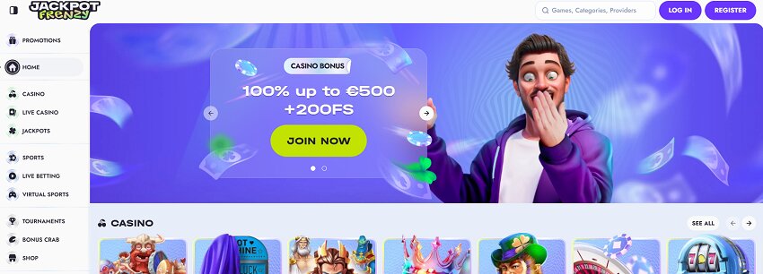 Jackpot Frenzy Casino Home Page