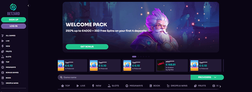 Betzard Casino Home Page
