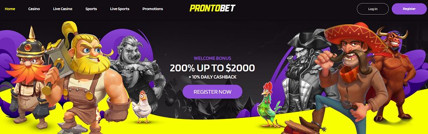 ProntoBet Casino Home Page Free spins no deposit bonus