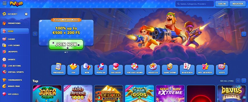 Pistolo Casino Home Page Free Spins No Deposit Bonus