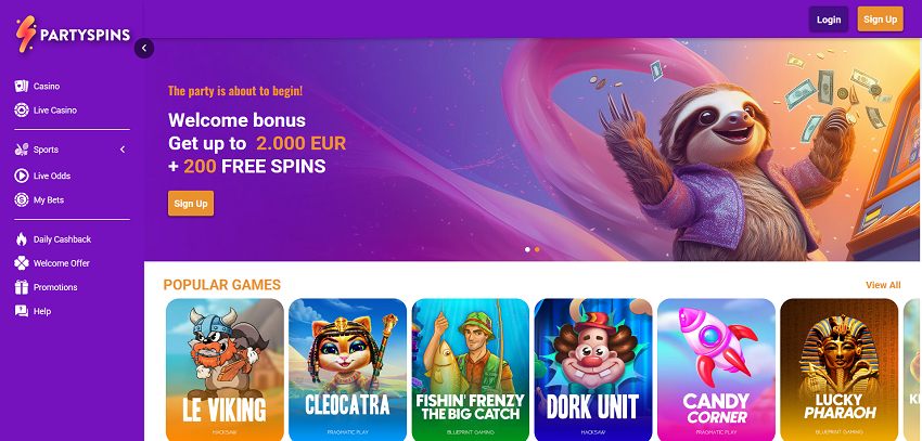 PartySpins Casino Free Spins No Deposit Bonus