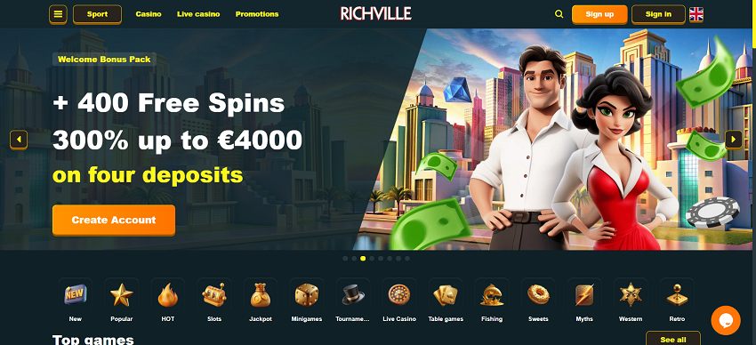 Richville Casino Cover Page and Welcome Bonus Offer