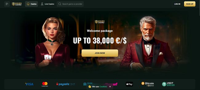 Goldex Casino Home Page with Welcome Bonus