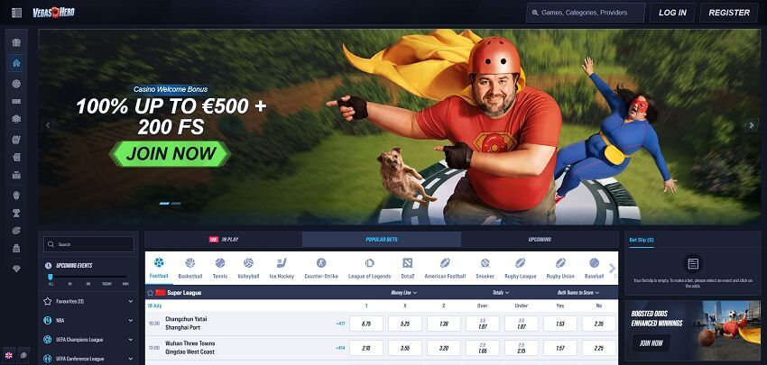VegasHero Casino Home Page and Welcome Bonus