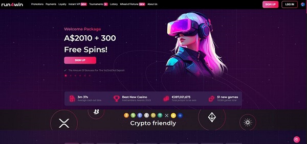 Run4Win Casino Home Page and Welcome Bonus