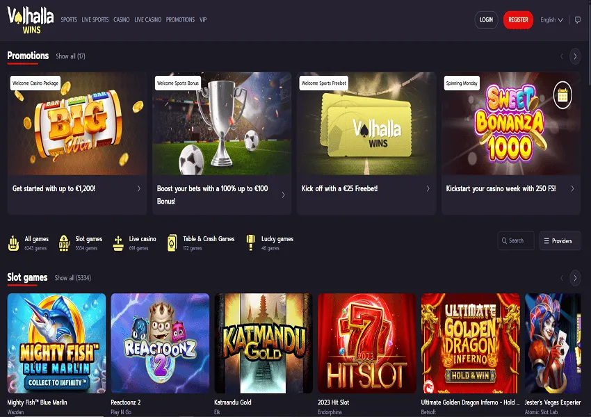 Valhalla Wins Casino Home Page and Bonuses