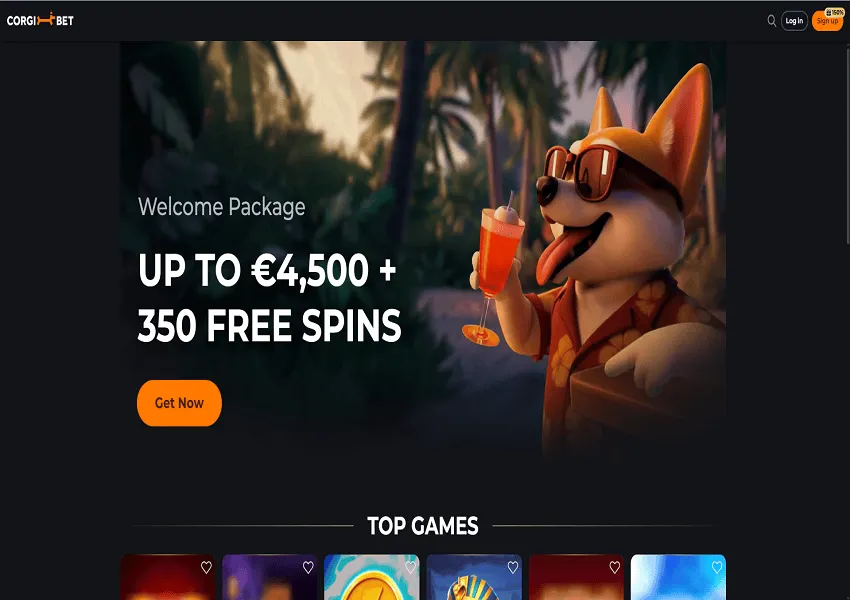 CorgiBet Casino Home Page and Welcome Bonus