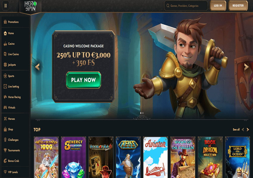Herospin Casino Home Page and Welcome Bonuses