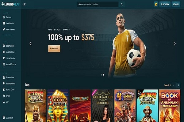 LegendPlay Casino Home Page And Welcome Bonus
