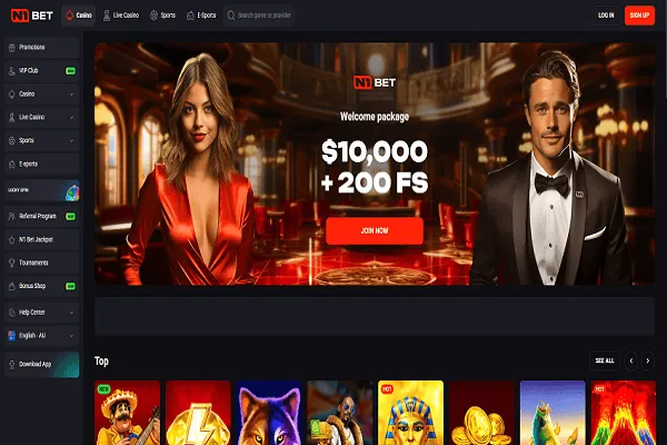 N1Bet Casino Home Page and Welcome Bonus