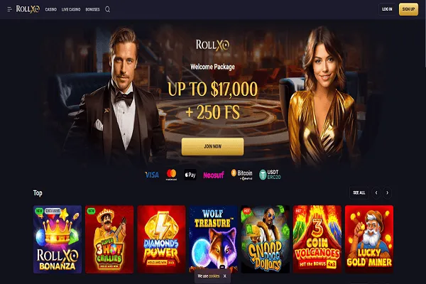RollXO Casino Home Page and Welcome Bonus
