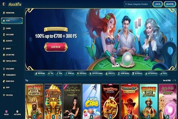 AquaWin Casino Home Page and Welcome Bonus
