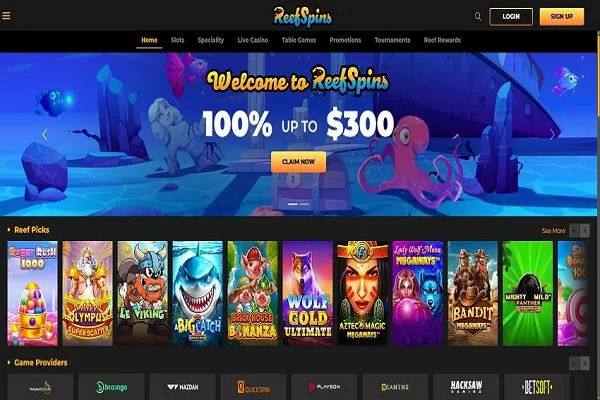 ReefSpins Casino Home Page and Welcome Bonus