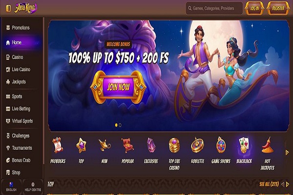 AbuKing Casino Home Page and Welcome bonus