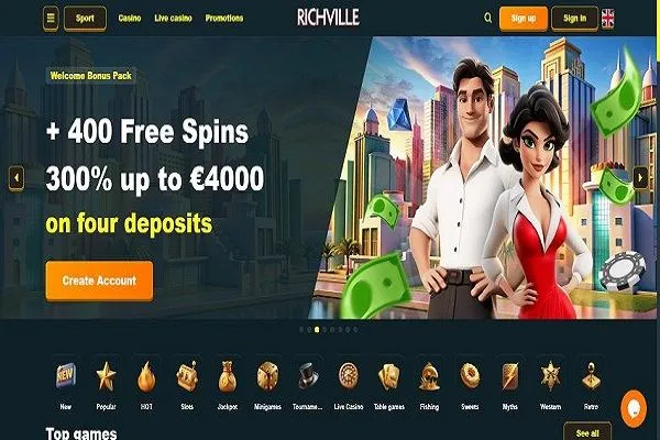 Richville Casino Cover Page and Welcome Bonus Offer