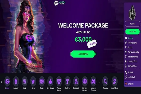 Glitch Spin Casino Home Page