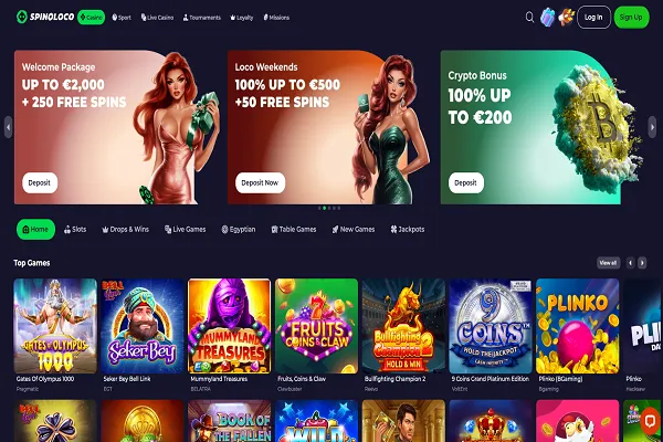 Spinoloco Casino Home Page and Welcome Bonus