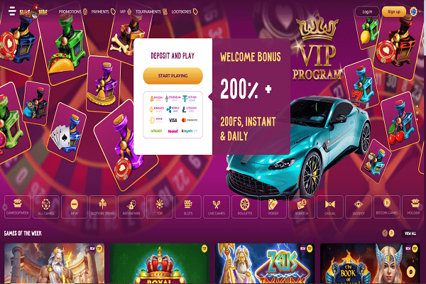 Slotvibe Casino Home Page and Welcome Bonus