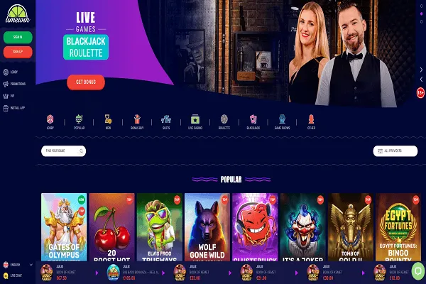 Limewin Casino Home Page and Welcome Bonus