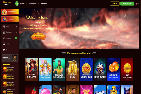 Dragon Slots Casino Home Page and Welcome Bonus
