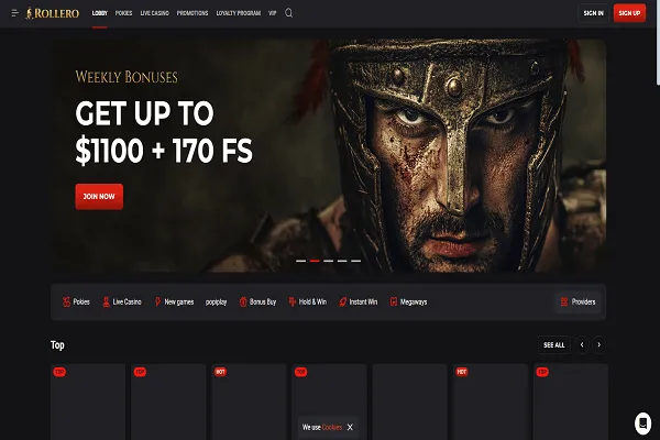 Rollero Casino Home Page and Welcome Bonus
