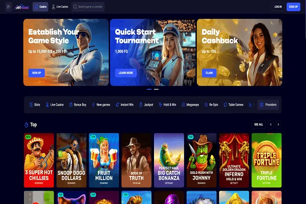 Jet4bet Casino Home Page and Welcome Bonus