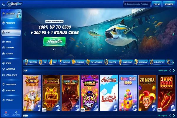 Bassbet Casino Home Page and Welcome Bonus