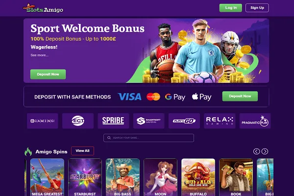 SlotsAmigo Casino Home Page and Welcome Bonus