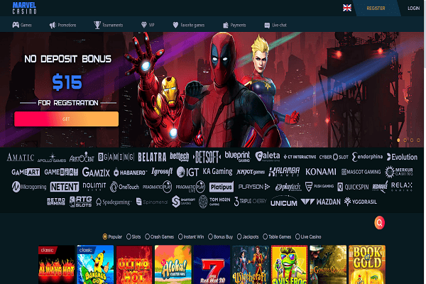 Marvel Casino Home Page and Welcome Bonus