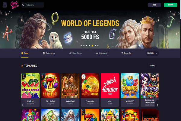 Candy Casino Home Page and Welcome Bonus