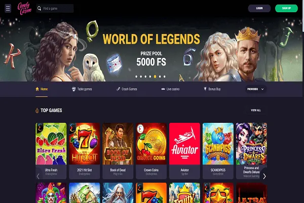 Candy Casino Home Page and Welcome Bonus