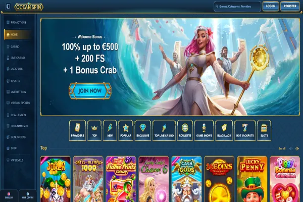 OceanSpin Casino Home Page and Welcome Bonus