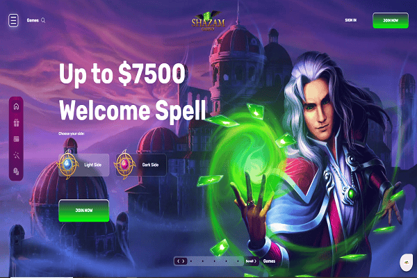 Shazam Casino Home Page and Welcome Bonus