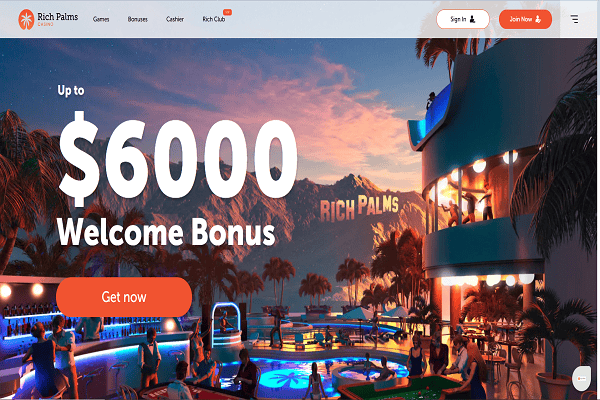 Rich Palms Casino Home Page and Welcome Bonus