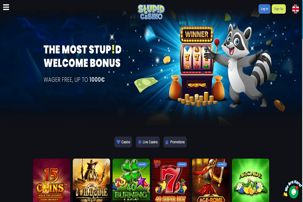 StupidCasino Home Page and Welcome Bonus