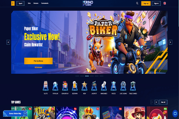 Trino Casino Home Page and Welcome Bonus