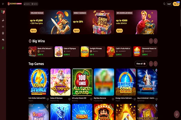 Roman casino Home Page and Welcome Bonus