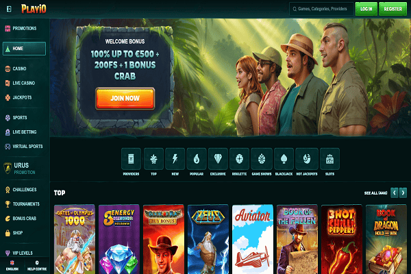 Playio Casino Home page and Welcome Bonus