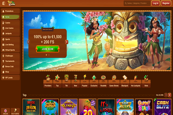 Tiki Casino Home Page and Welcome Bonus
