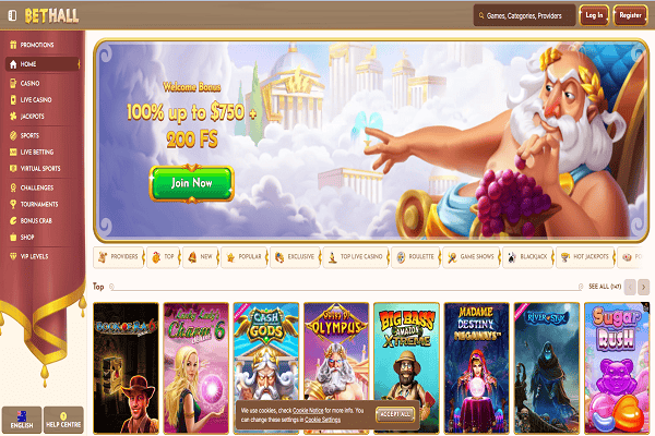 Bethall Casino Home page and welcome bonus