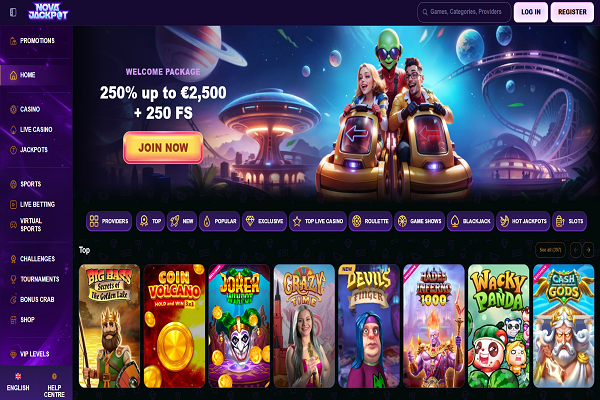 NovaJackpot Casino Home Page and Welcome Bonus