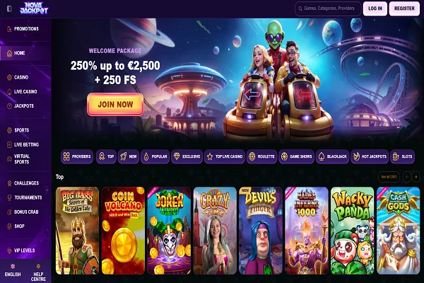 NovaJackpot Casino Home Page and Welcome Bonus
