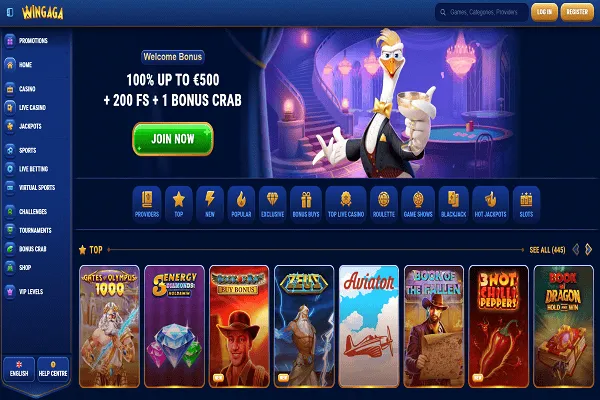 WinGaga Casino Home Page and Welcome Bonus WinGaga Casino Home Page and Welcome Bonus
