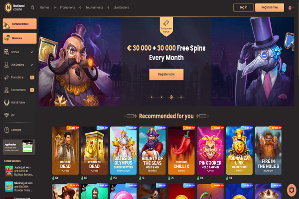 National Casino Home Page and Welcome Bonus