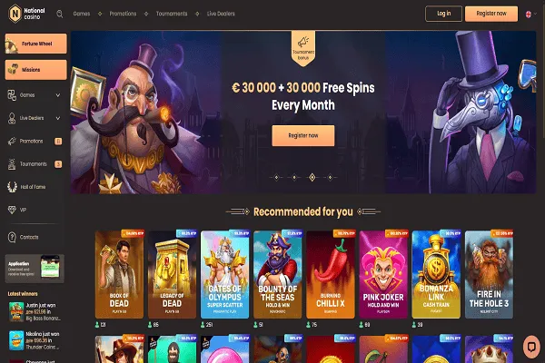National Casino Home Page and Welcome Bonus