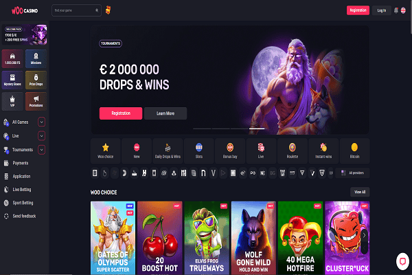 Woo Casino Home Page and Welcome Bonus