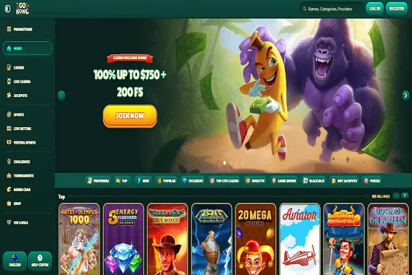 GoKong Casino Home Page and Welcome Bonus