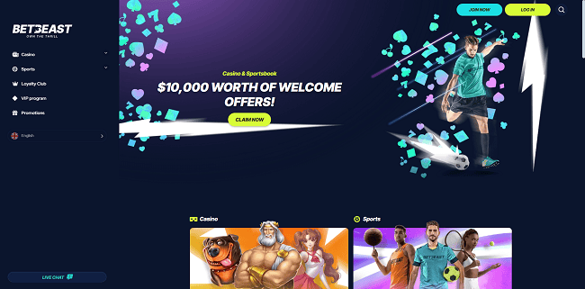 BetBeast Casino Home Page and Bonuses